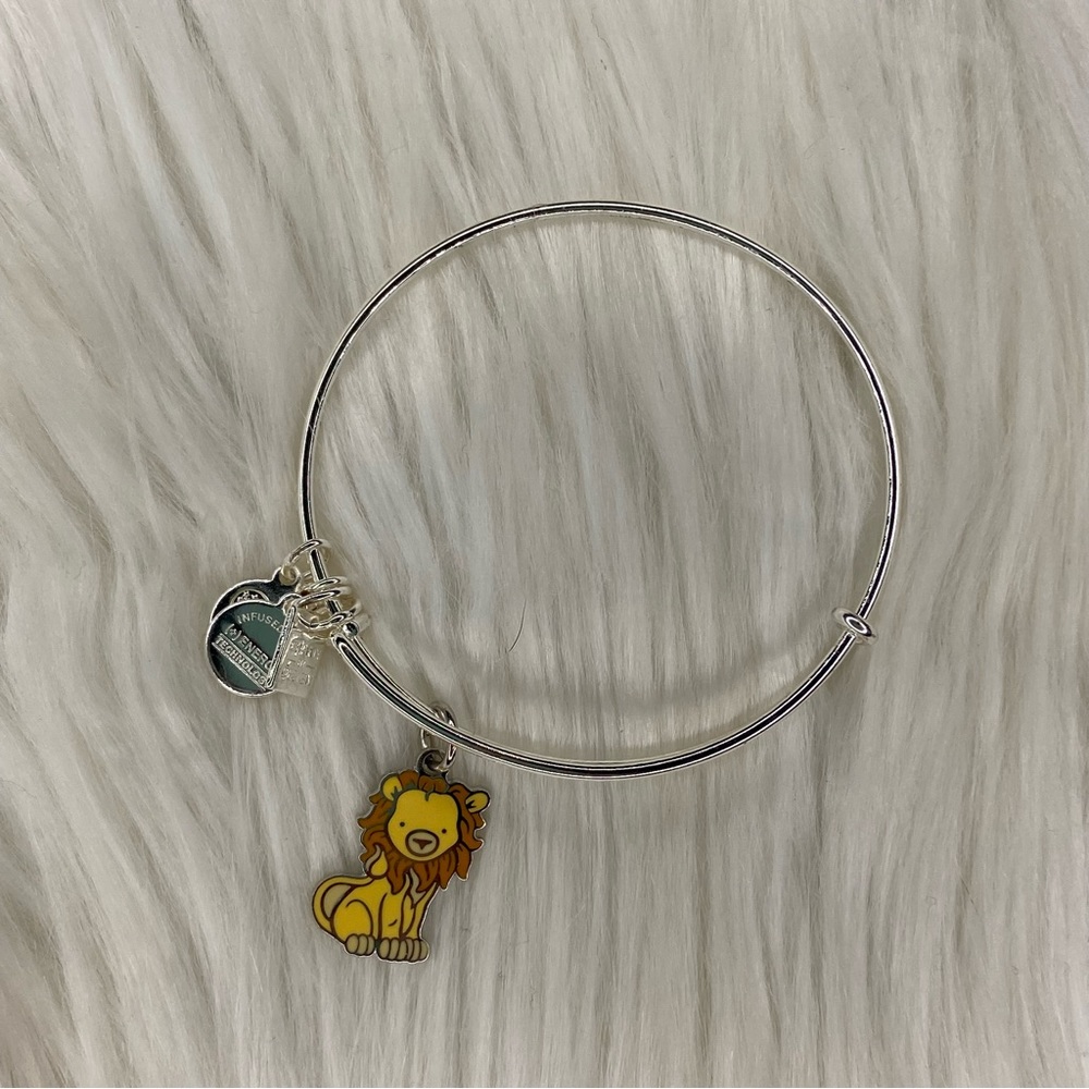 Alex and Ani Lion Charm Shiny Silver Charm Bangle Bracelet